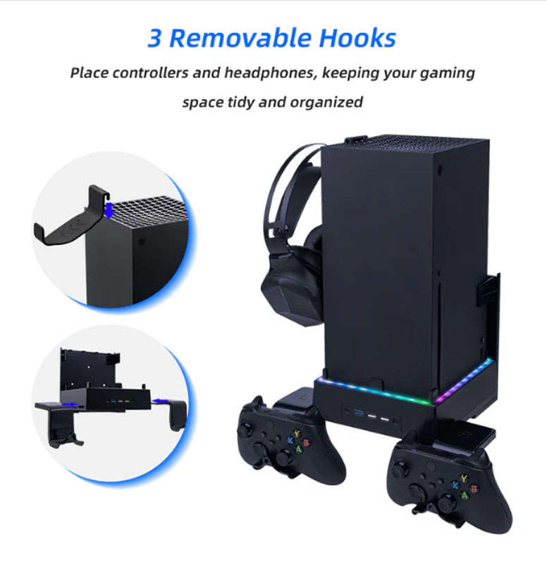 Xbox Series X Wall Mounted Color Changing Cooling Stand With Hooks