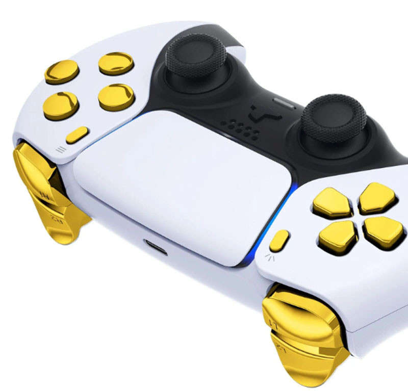 PS5 Dualsense Controller Full Button Set Glossy Chrome Gold for BDM-030/040