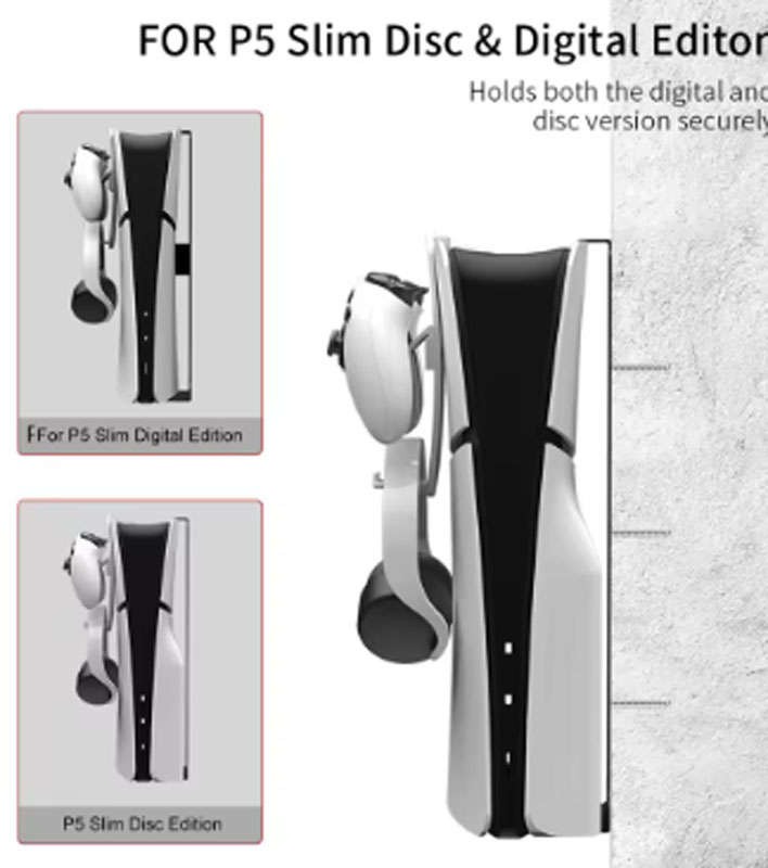PS5 Slim Console Metal Wall Mount with Controller Hooks