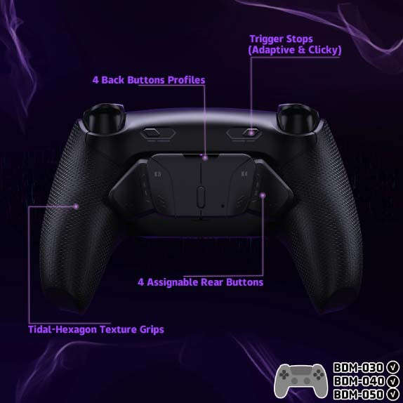 Ps5 Dualsense Controller NEW Plus MAX Edition Back Button Mod Kit Rise4 Rubberized Black for BDM-...