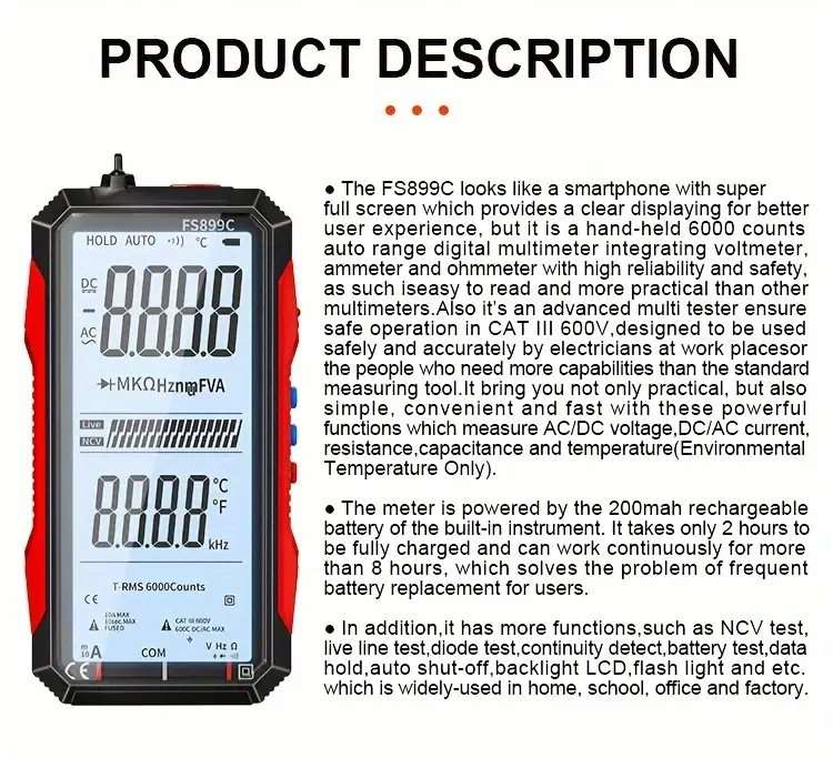CZDANG Digital Multimeterwith  Full Screen LCD Display