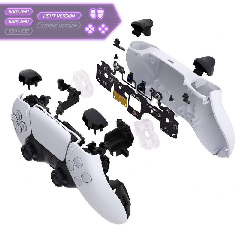 PS5 Dualsense Button Mod Tactile Light Clicky Face Kit V2 Full set with Hair Triggers Light  BDM-...