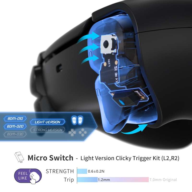 PS5 Dualsense Controller Tactile Clicky Hair Trigger Kit Light Micro Switch Version BDM010/020