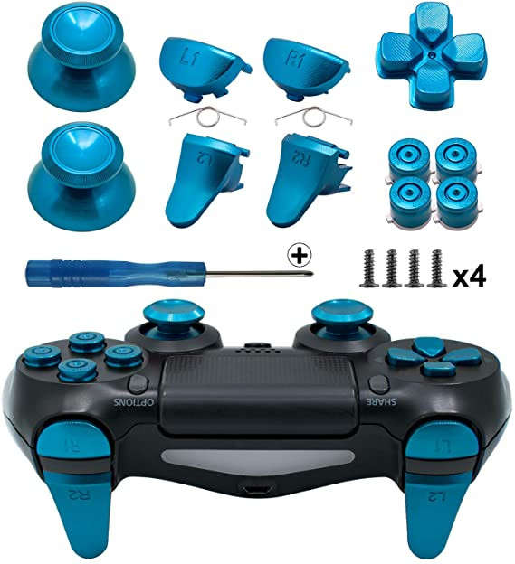 PS4 slim/Pro Controller Metal Analog D-Pad ABXY R1L1 + r2l2 11Pcs Button Set Gun BLUEGrey