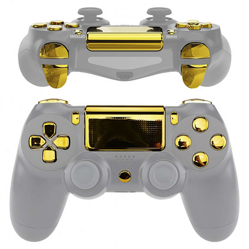 Dualshock 4 DS4 V2 Controller Button Set Glossy Chrome Gold with Touchpad Cover
