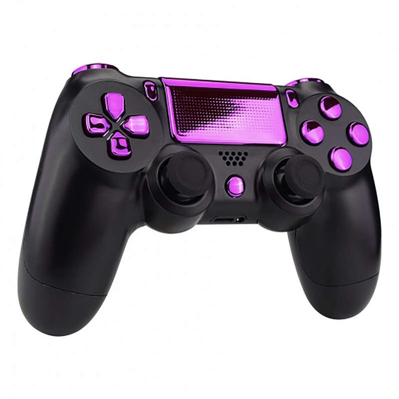 Dualshock 4 DS4 V2 Controller Button Set Glossy Chrome Purple with Touchpad Cover