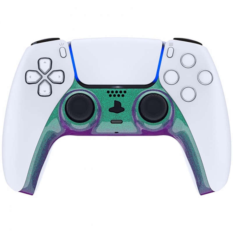 PS5 Dualsense Controller Plastic Trim with Accent Rings Glossy Chameleon Green Purple