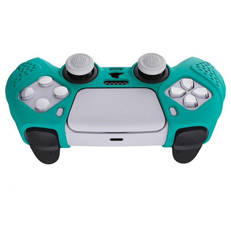 DS5 DUALSENSE CONTROLLER SURE GRIP SILICONE GLOVE With White Joystick Caps Guardian Edition Aqua ...