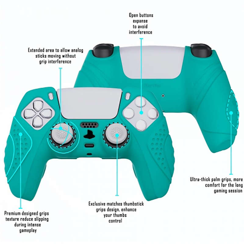 DS5 DUALSENSE CONTROLLER SURE GRIP SILICONE GLOVE With White Joystick Caps Guardian Edition Aqua ...