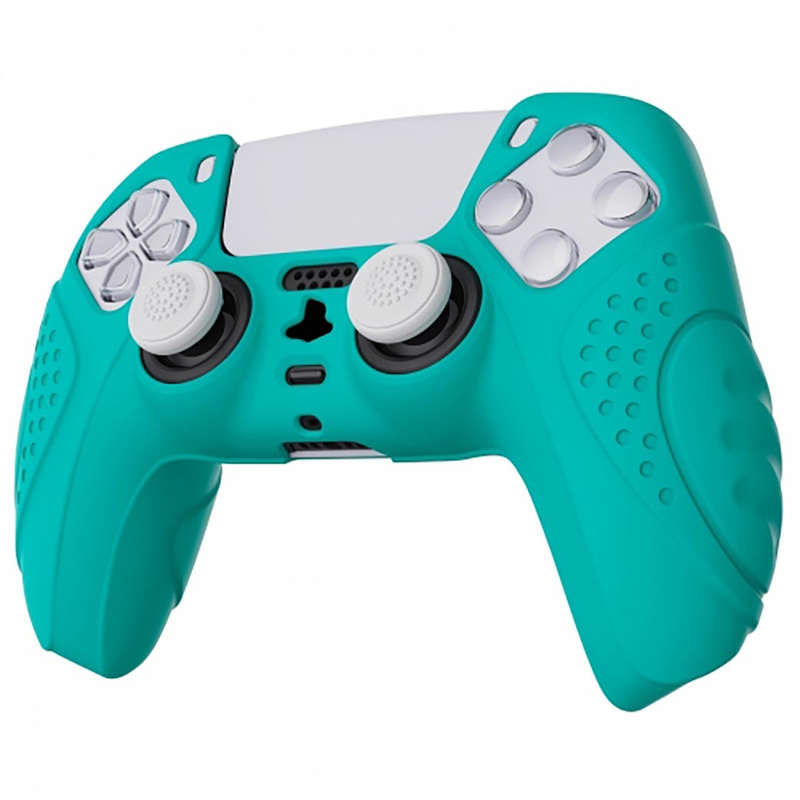 DS5 DUALSENSE CONTROLLER SURE GRIP SILICONE GLOVE With White Joystick Caps Guardian Edition Aqua ...