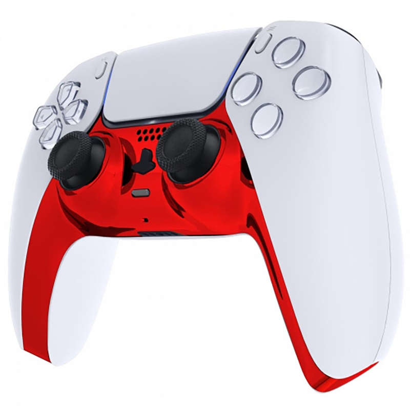 PS5 Dualsense Controller Plastic Trim with Accent Rings Glossy Chrome Red