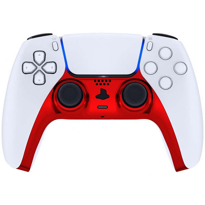 PS5 Dualsense Controller Plastic Trim with Accent Rings Glossy Chrome Red