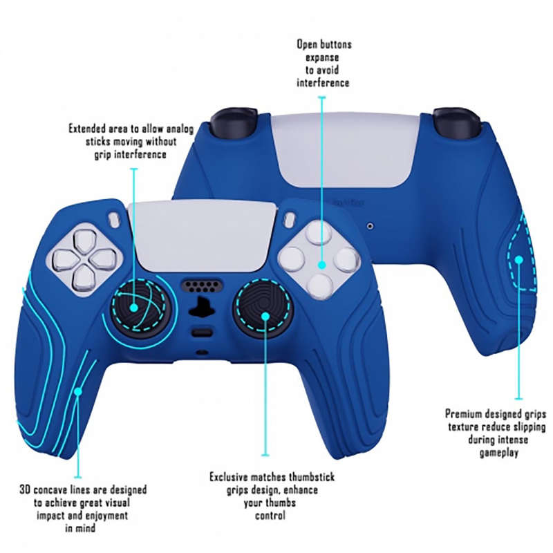 DS5 DUALSENSE CONTROLLER SURE GRIP SILICONE GLOVE With Black Joystick Caps Samurai Edition Deep Blue