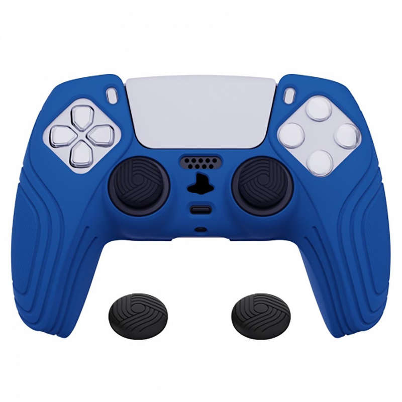 DS5 DUALSENSE CONTROLLER SURE GRIP SILICONE GLOVE With Black Joystick Caps Samurai Edition Deep Blue