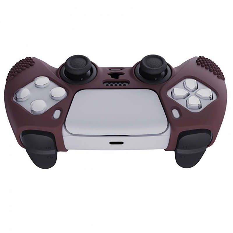 DS5 DUALSENSE CONTROLLER 3D STUD GRIP SILICONE GLOVE With 6 Black Joystick Caps Wine Red