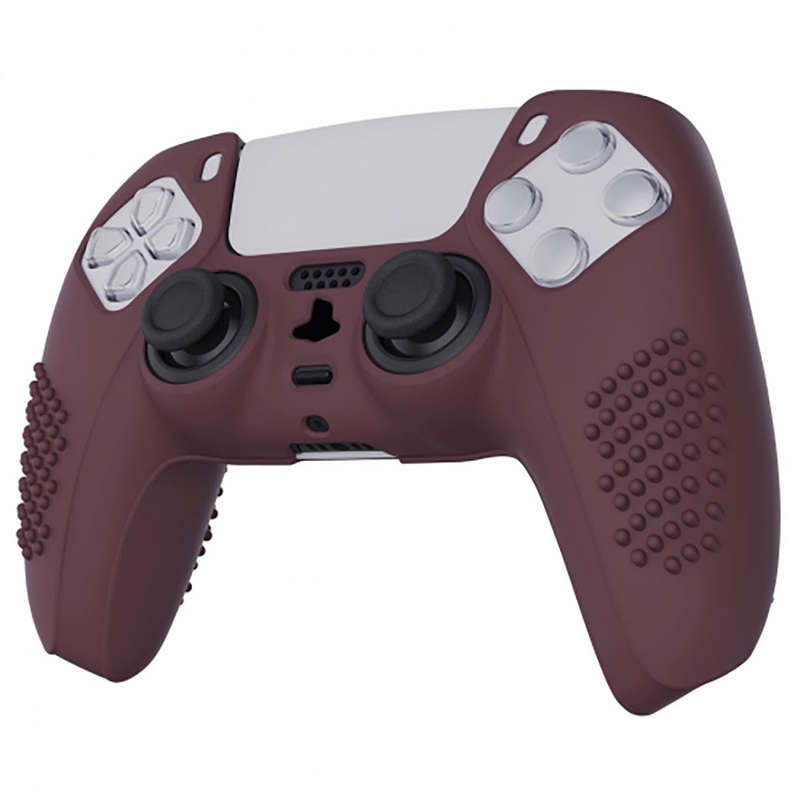 DS5 DUALSENSE CONTROLLER 3D STUD GRIP SILICONE GLOVE With 6 Black Joystick Caps Wine Red