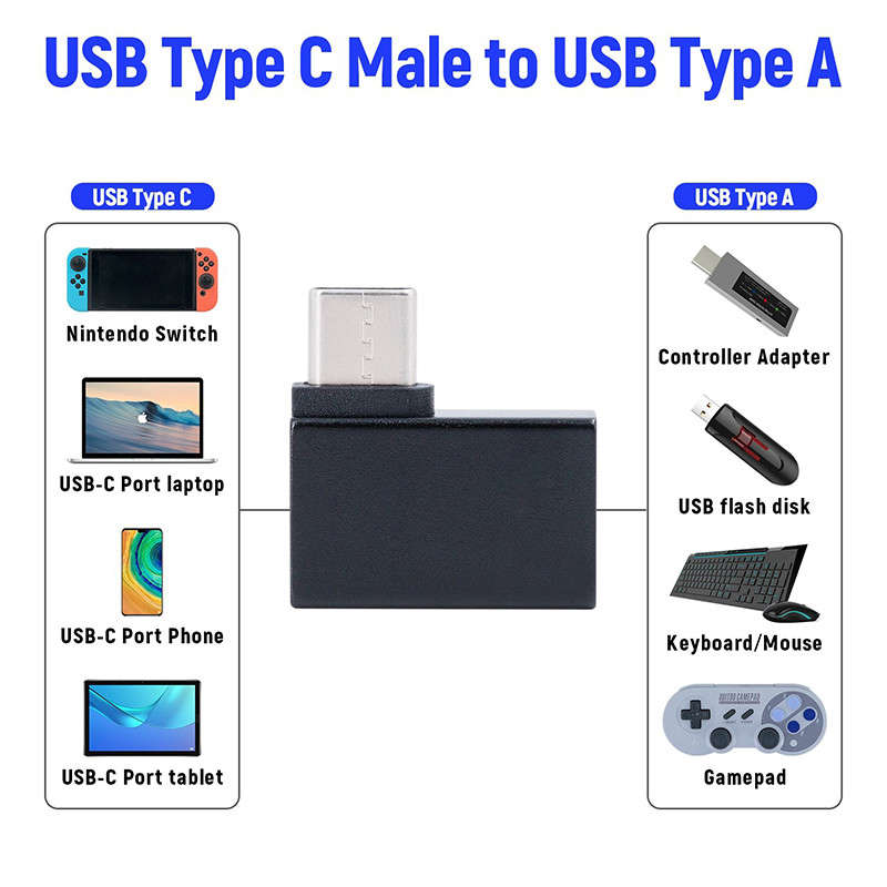 NINTENDO SWITCH 90 DEGREE RIGHT ANGLED USB TYPE C MALE TO USB TYPE A 3.0 FEMALE OTG ADAPTER