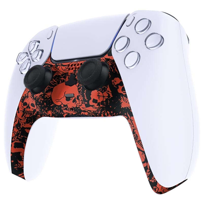 PS5 Dualsense Controller Plastic Trim with Accent Rings Soft Touch Red Skull