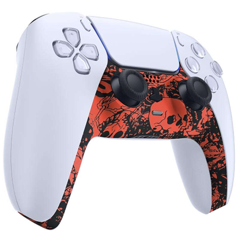 PS5 Dualsense Controller Plastic Trim with Accent Rings Soft Touch Red Skull