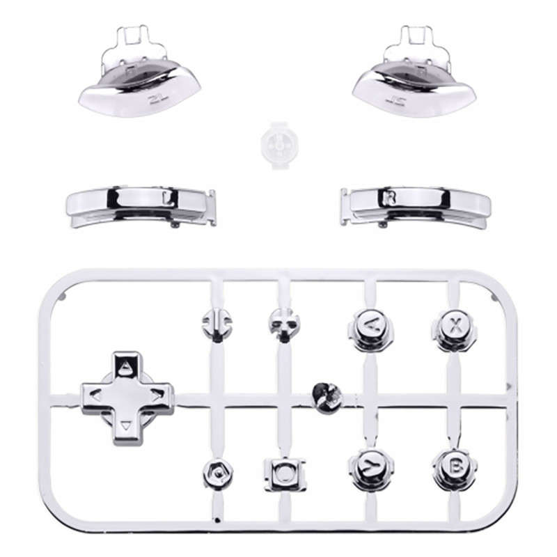 NS Switch Lite 14 Piece Button Kit Glossy Chrome Silver