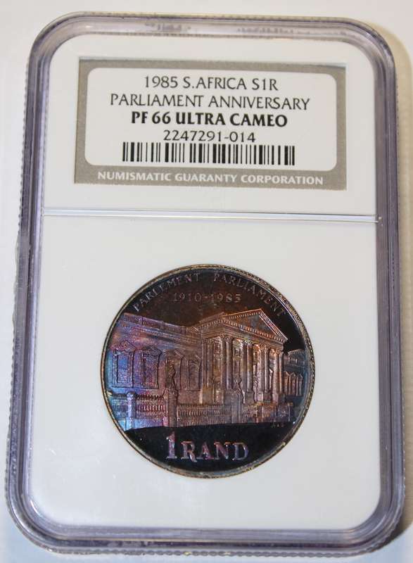 1985 1 RAND PARLIAMENT ANNIVERSARY NGC GRADED PF66 UC