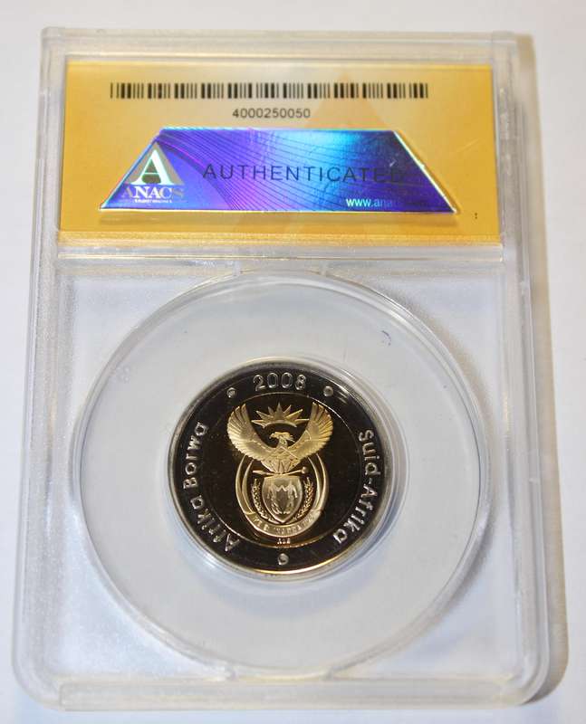 2008 5 RAND NELSON MANDELA 90TH BIRTHDAY ANACS GRADED PF69 DCAM