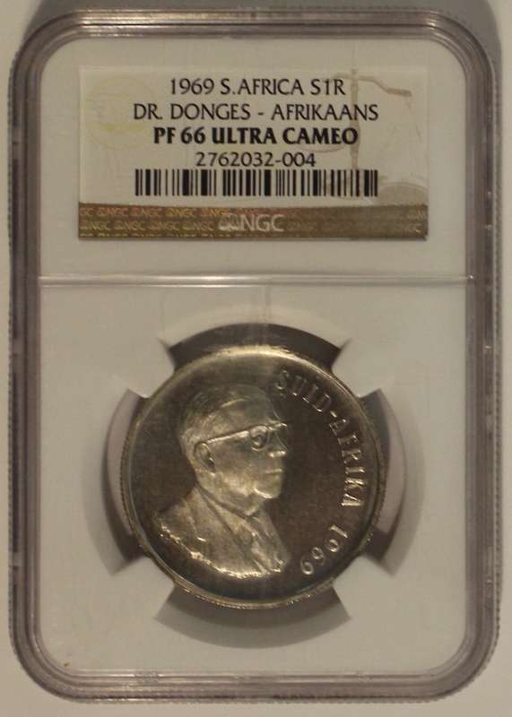 1969 1 RAND DR DONGLES  - AFRIKAANS NGC GRADED PF66 UC