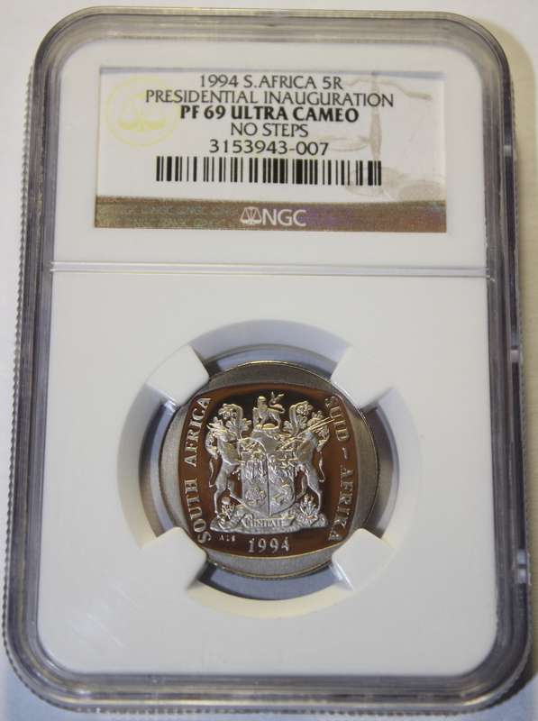 1994  5 RAND PRESIDENTIAL INAUGURATION - NO STEPS NGC GRADED PF69 UC