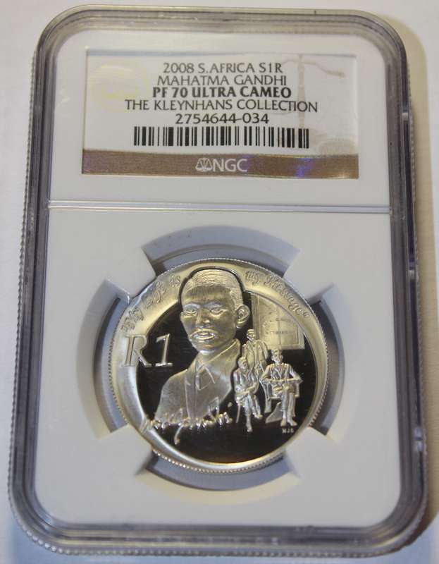 2008 1 RAND MAHATMA GANDHI NGC GRADED PF70 UC
