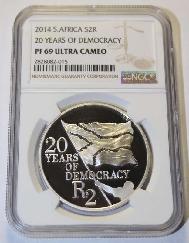 2014 2 RAND 20 YEARS OF DEMCRACY  NGC GRADED PF69 UC