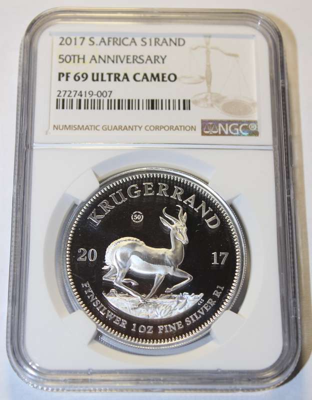2017 PROOF SILVER KRUGERRAND 1OZ  50TH ANNIVERSARY NGC GRADED PF69 UC