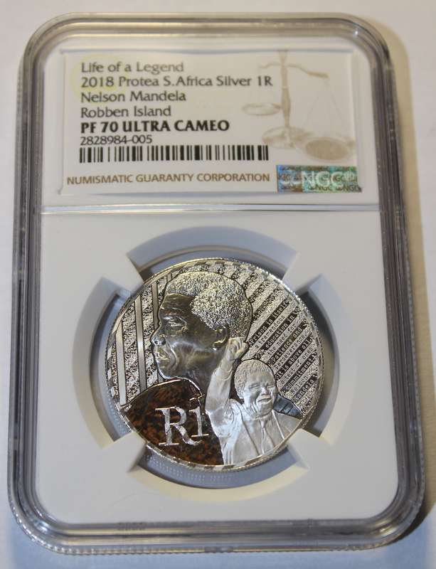 2018 1 RAND NELSON MANDELA - ROBBEN ISLAND NGC GRADED PF70 UC