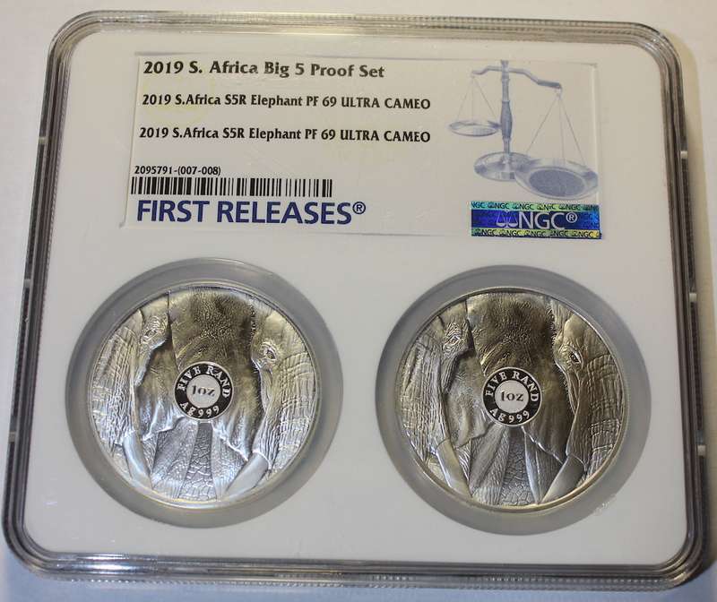 2019 PROOF SET SOUTH AFRICAN BIG 5 SET - ELEPHANT TWIN (2 COIN) NGC GRADED PF69 UC