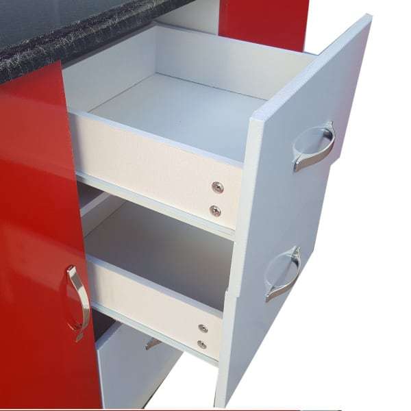 Set of Red Kitchen Cupboards - Assembled - 2.2m width - Black top