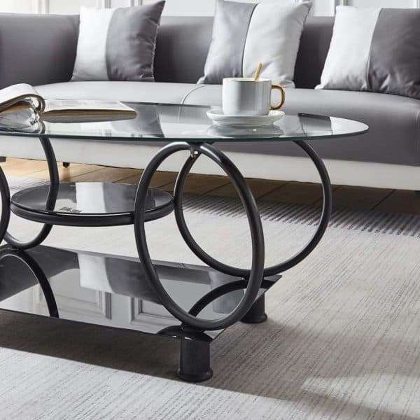 Modern glass coffee table - Raised black glass base - Assembled