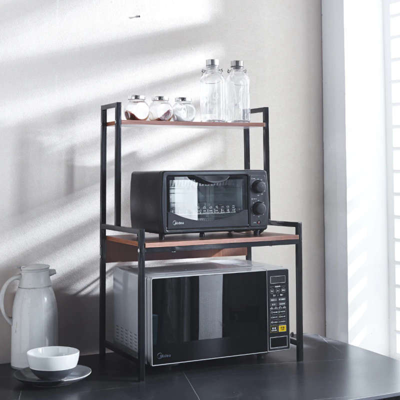 2 Tier Storage Rack - Kitchen Shelf - Metal frame and wooden shelves