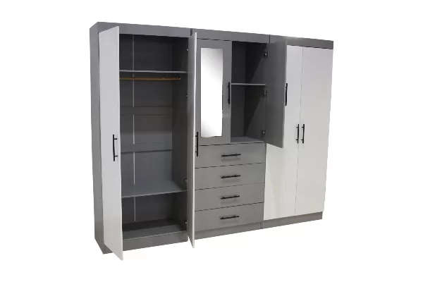 Double Wardrobe 6 doors - Grey and White - 2.7m - Assembled