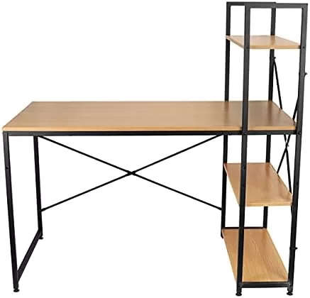 Desk With Bookshelf - Oak with black metal structure - Assembled