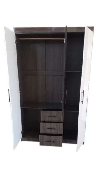 High-Gloss Wardrobe 1.2m wide - Brown and White - Assembled