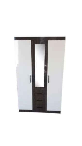 High-Gloss Wardrobe 1.2m wide - Brown and White - Assembled