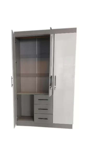 Wardrobe 3 Door - 1.2m wide - Glossy - Mirror - Lock - Assembled