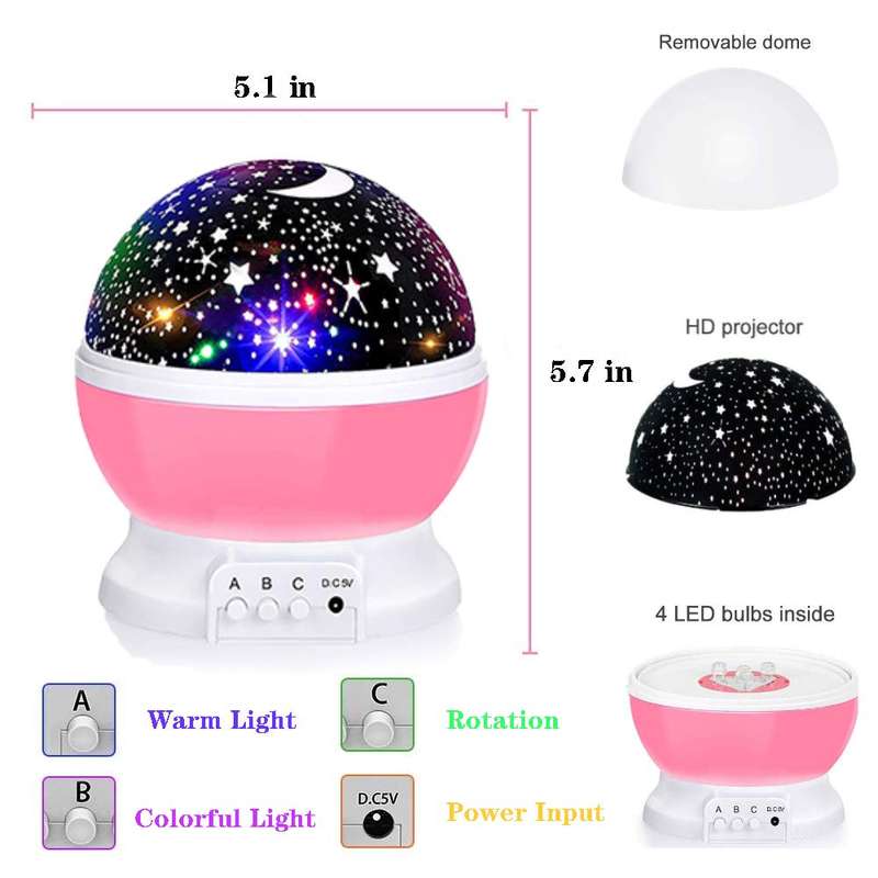 Rotating Moon Star Projector Desk Lamp for Bedroom