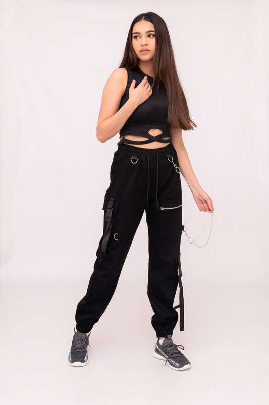 Denny Drawstring Cargo Sweatpants For Women With Chain