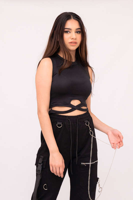Denny Drawstring Cargo Sweatpants For Women With Chain