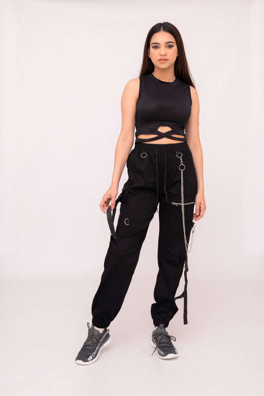 Denny Drawstring Cargo Sweatpants For Women With Chain