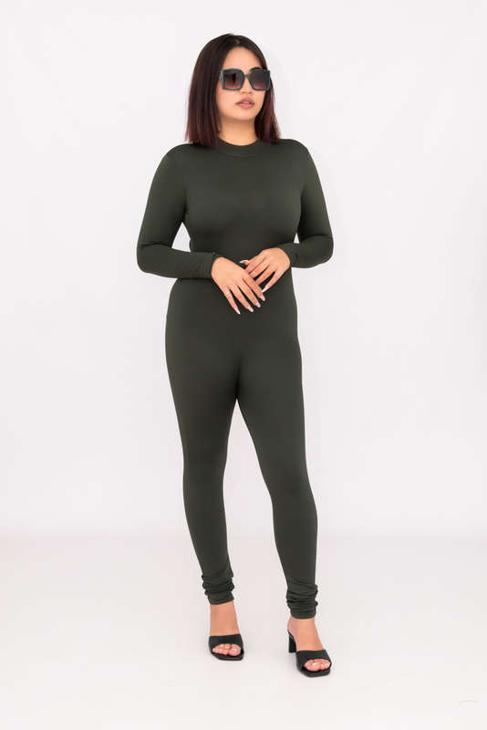 Thermal Fleece Bodysuit Jumpsuit With Zip Closure