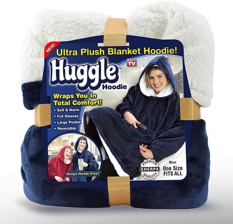 Huggle Hoodie Ultra Plush Blanket Sherpa Hoodie Navy