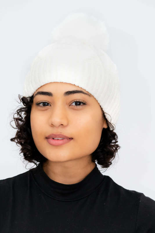 Women's Pom Pom Beanie Fleece Lined Winter Hat