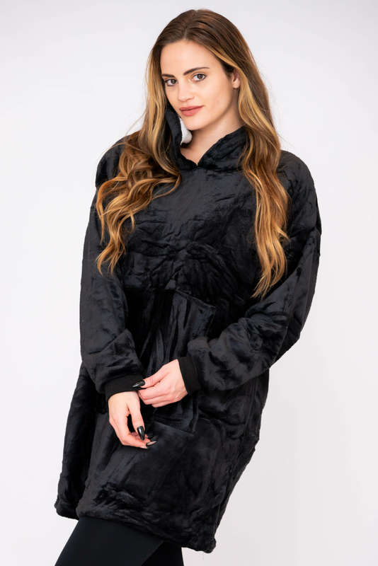 Huggle Hoodie Ultra Plush Blanket Sherpa Hoodie Black