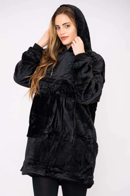 Huggle Hoodie Ultra Plush Blanket Sherpa Hoodie Black